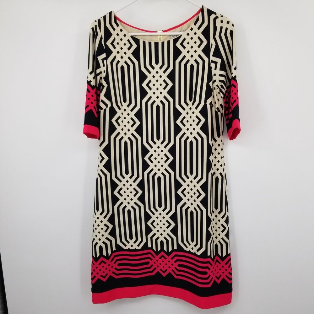 Eliza J White and Black Pink Accent Short Sleeved Shift Dress Size 8
